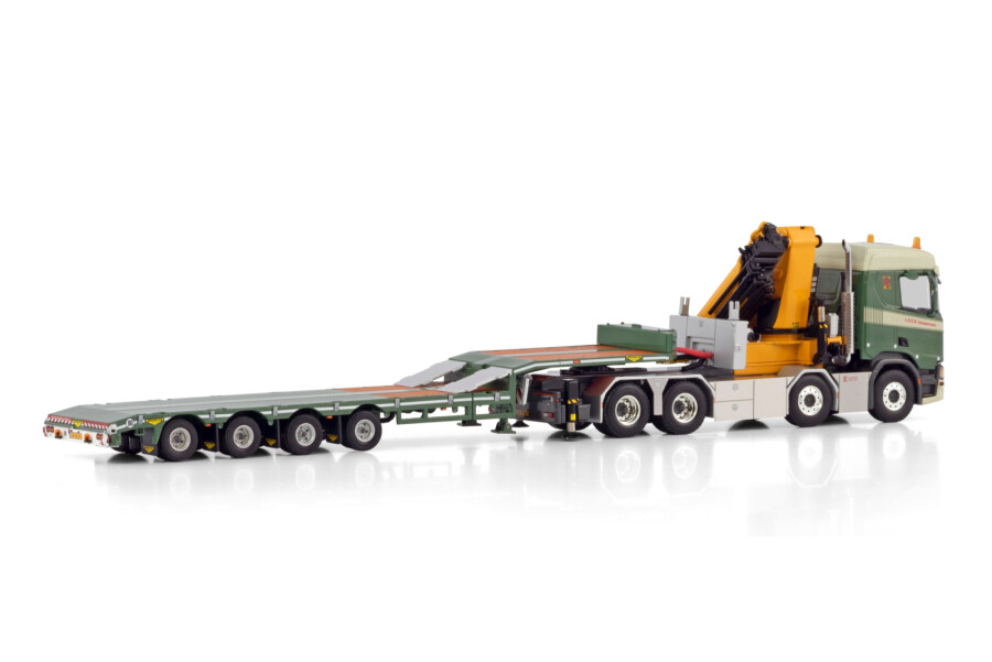 Lock Transport; SCANIA R NORMAL CR20N 8X4 SEMI LOW LOADER - 4 AXLE WITH PALFINGER PK 135.002 TEC 7