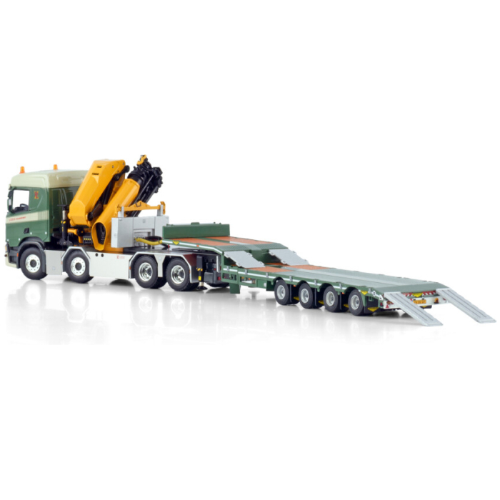 Lock Transport; SCANIA R NORMAL CR20N 8X4 SEMI LOW LOADER - 4 AXLE WITH PALFINGER PK 135.002 TEC 7