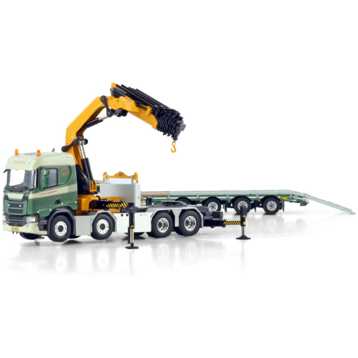 Lock Transport; SCANIA R NORMAL CR20N 8X4 SEMI LOW LOADER - 4 AXLE WITH PALFINGER PK 135.002 TEC 7