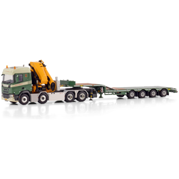 Lock Transport; SCANIA R NORMAL CR20N 8X4 SEMI LOW LOADER - 4 AXLE WITH PALFINGER PK 135.002 TEC 7