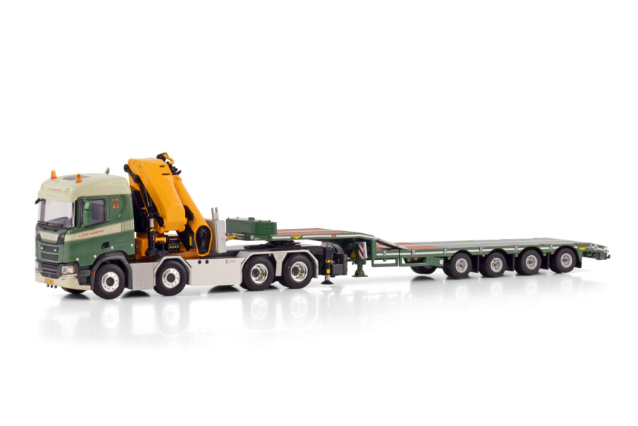 Lock Transport; SCANIA R NORMAL CR20N 8X4 SEMI LOW LOADER - 4 AXLE WITH PALFINGER PK 135.002 TEC 7