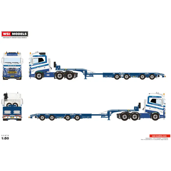 Schoones B.V.; VOLVO FH5 GLOBETROTTER 6X2 TWIN STEER SEMI WHEEL WELL LOW LOADER - 4 AXLE