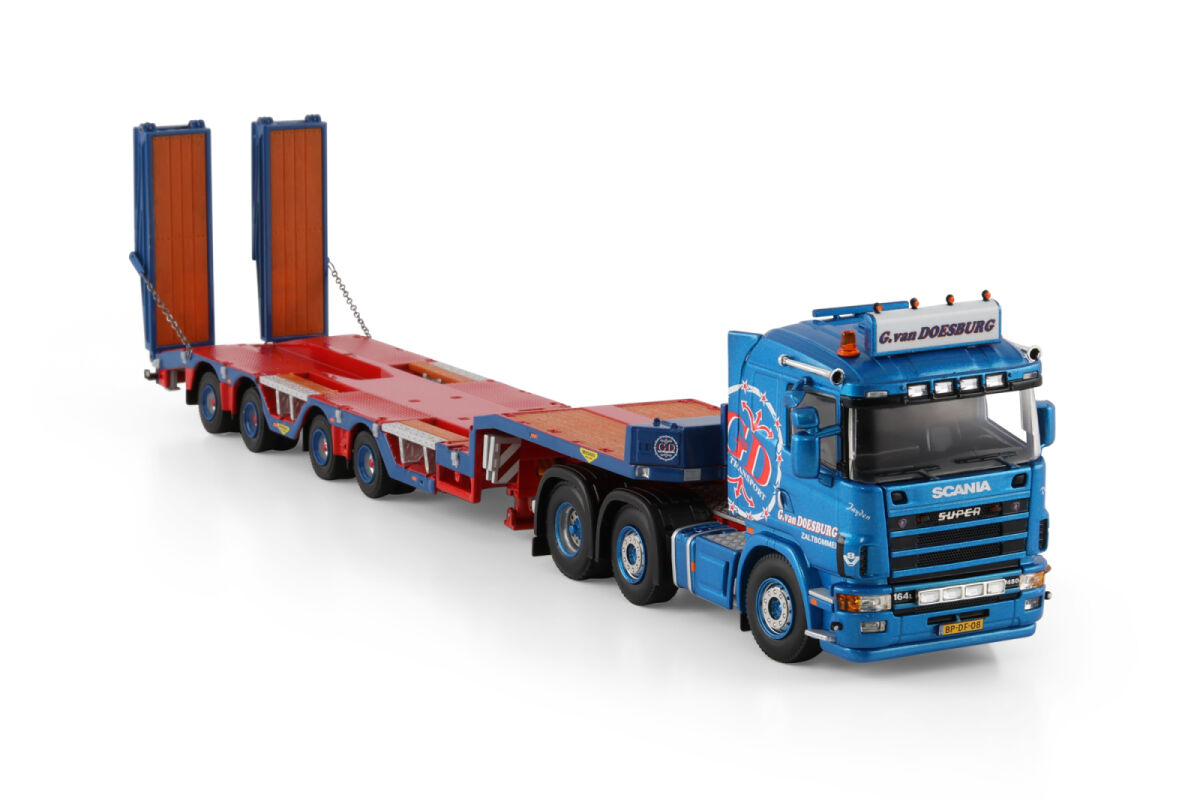 G. van Doesburg; SCANIA 4 SERIES FLAT ROOF 6X2 TWIN STEER SEMI WHEEL WELL LOW LOADER - 4 AXLE