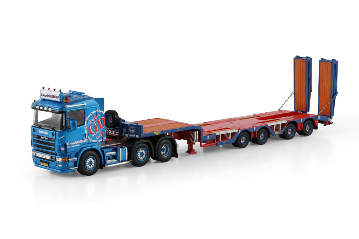 G. van Doesburg; SCANIA 4 SERIES FLAT ROOF 6X2 TWIN STEER SEMI WHEEL WELL LOW LOADER - 4 AXLE
