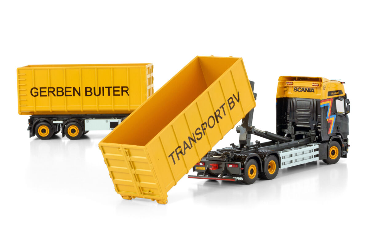 GERBEN BUITER; SCANIA R HIGHLINE CR20H 6X2 TAG AXLE + HOOK LIFT SYSTEM + CONTAINER 40M3 COMBI