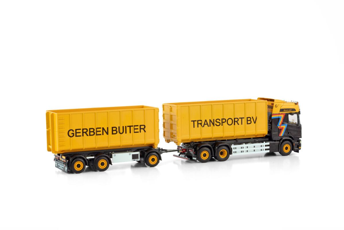 GERBEN BUITER; SCANIA R HIGHLINE CR20H 6X2 TAG AXLE + HOOK LIFT SYSTEM + CONTAINER 40M3 COMBI