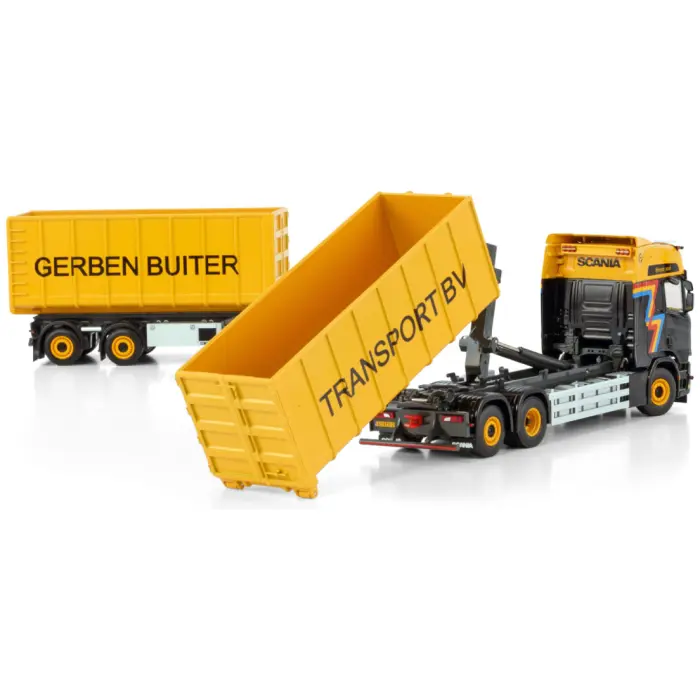 GERBEN BUITER; SCANIA R HIGHLINE CR20H 6X2 TAG AXLE + HOOK LIFT SYSTEM + CONTAINER 40M3 COMBI