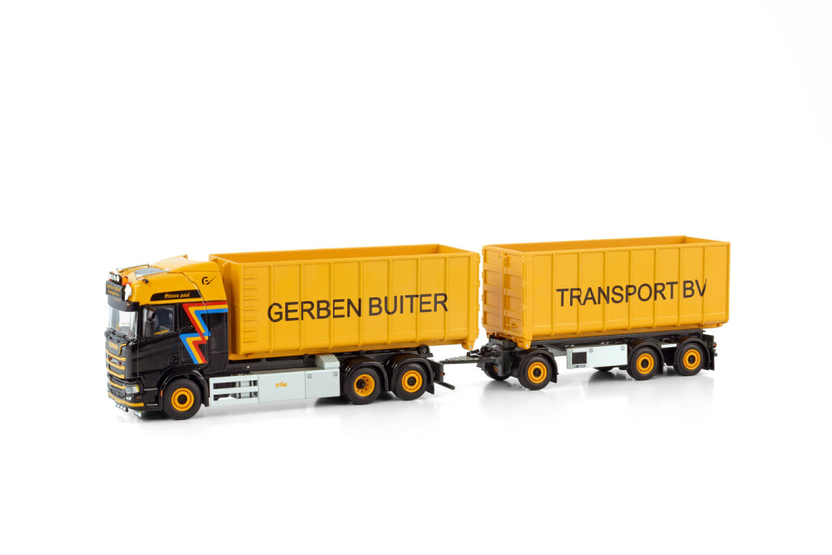 GERBEN BUITER; SCANIA R HIGHLINE CR20H 6X2 TAG AXLE + HOOK LIFT SYSTEM + CONTAINER 40M3 COMBI