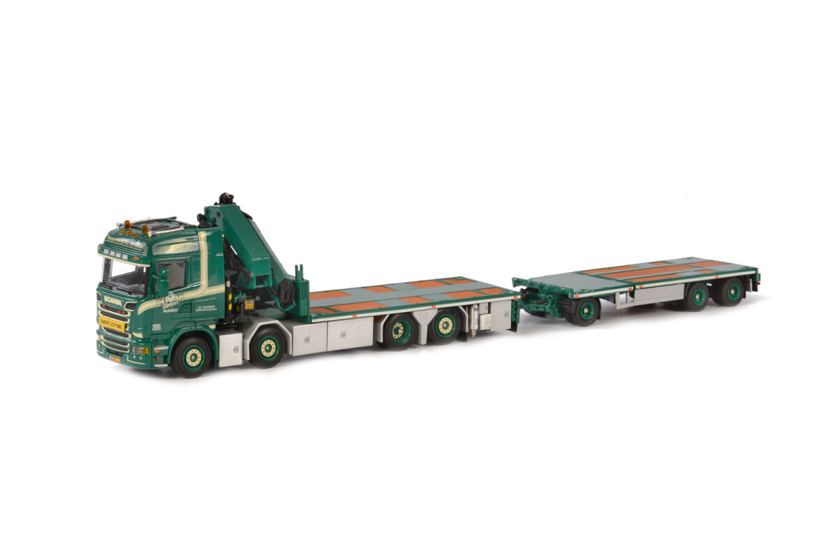 GL De Haan; Scania Streamline Highl 8x2 rigged flat bed with drawbar
