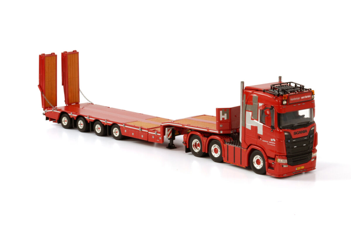 Hardeman van Harten; Scania S Normal CS20N 6x2 Twin Steer – 4-assige Semi Lowloader met Oprijplaten | WSI – 1:50