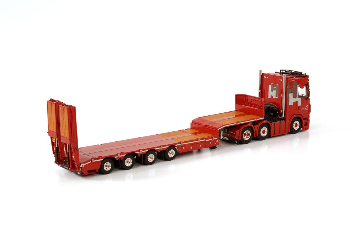 Hardeman van Harten; Scania S Normal CS20N 6x2 Twin Steer – 4-assige Semi Lowloader met Oprijplaten | WSI – 1:50