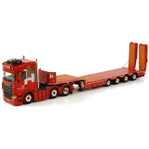 Hardeman van Harten; Scania S Normal CS20N 6x2 Twin Steer – 4-assige Semi Lowloader met Oprijplaten | WSI – 1:50
