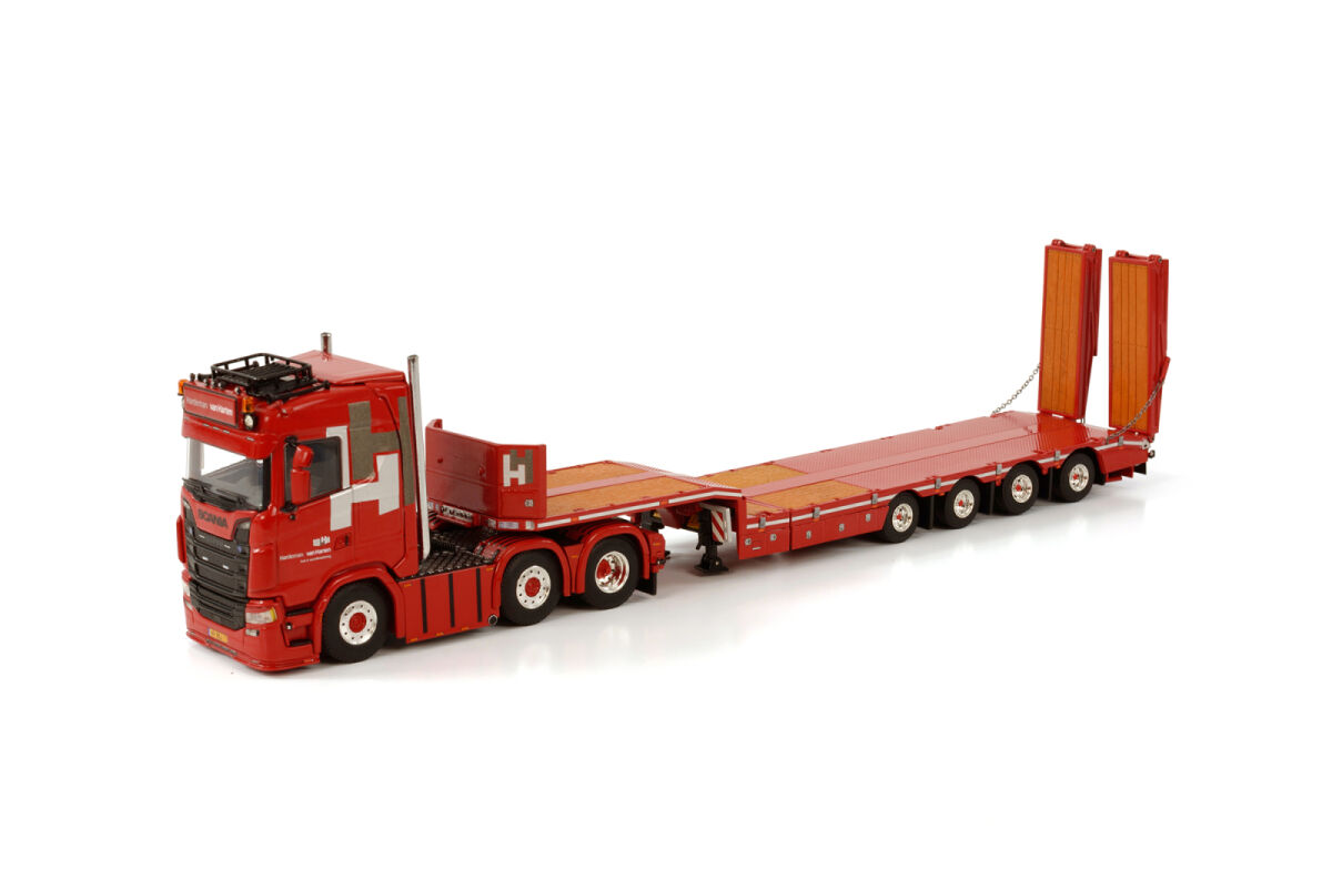 Hardeman van Harten; Scania S Normal CS20N 6x2 Twin Steer – 4-assige Semi Lowloader met Oprijplaten | WSI – 1:50