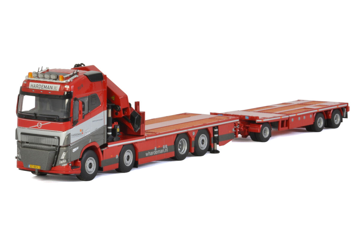 Hardeman; VOLVO FH5 GLOBETROTTER 8X2 TAG AXLE RIGED FLATBED + PALFINGER PK 65002 SH | JIB