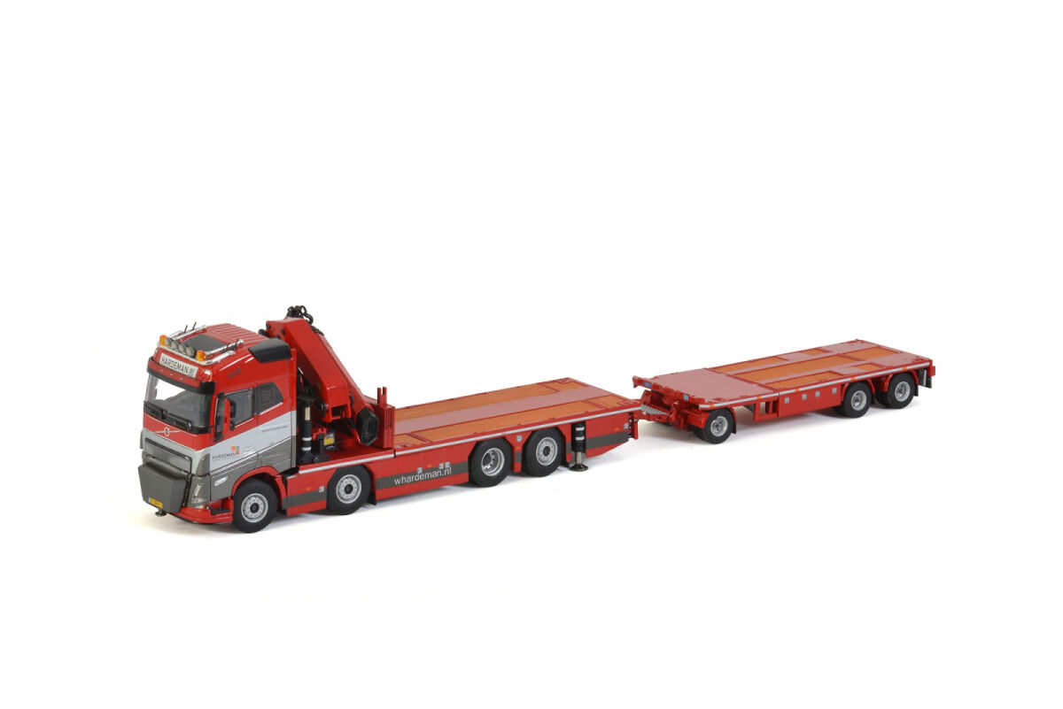 Hardeman; VOLVO FH5 GLOBETROTTER 8X2 TAG AXLE RIGED FLATBED + PALFINGER PK 65002 SH | JIB