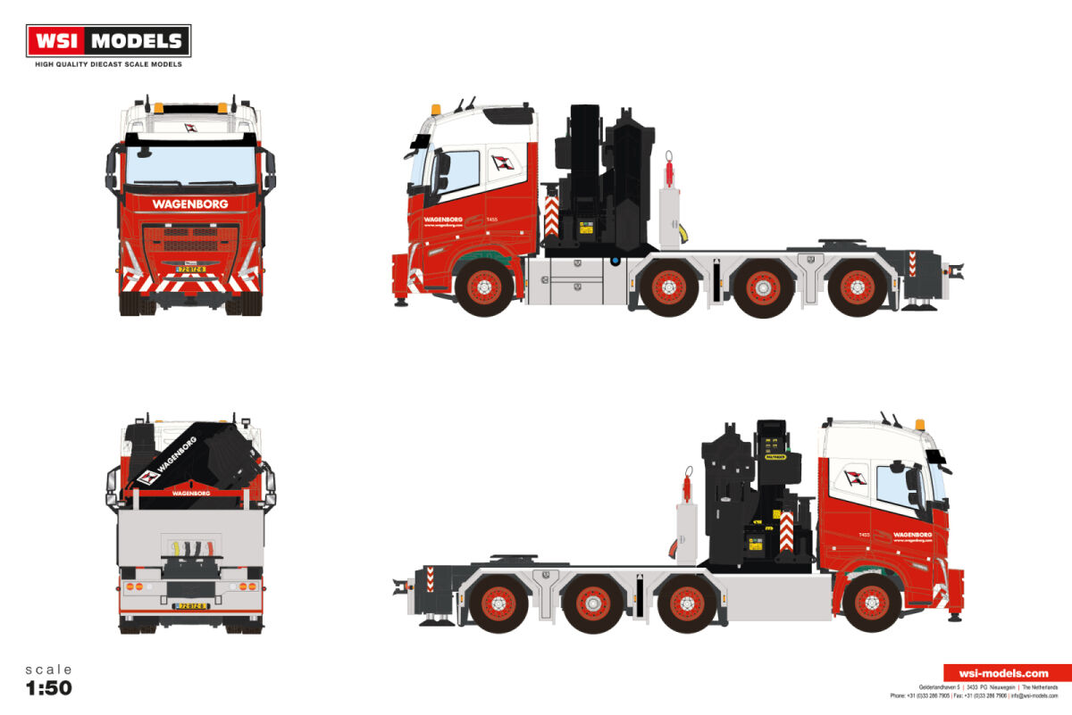 Wagenborg Netlift; VOLVO FH5 GLOBETROTTER 8X2 TAG AXLE WITH PALFINGER PK 92002 SH + JIB